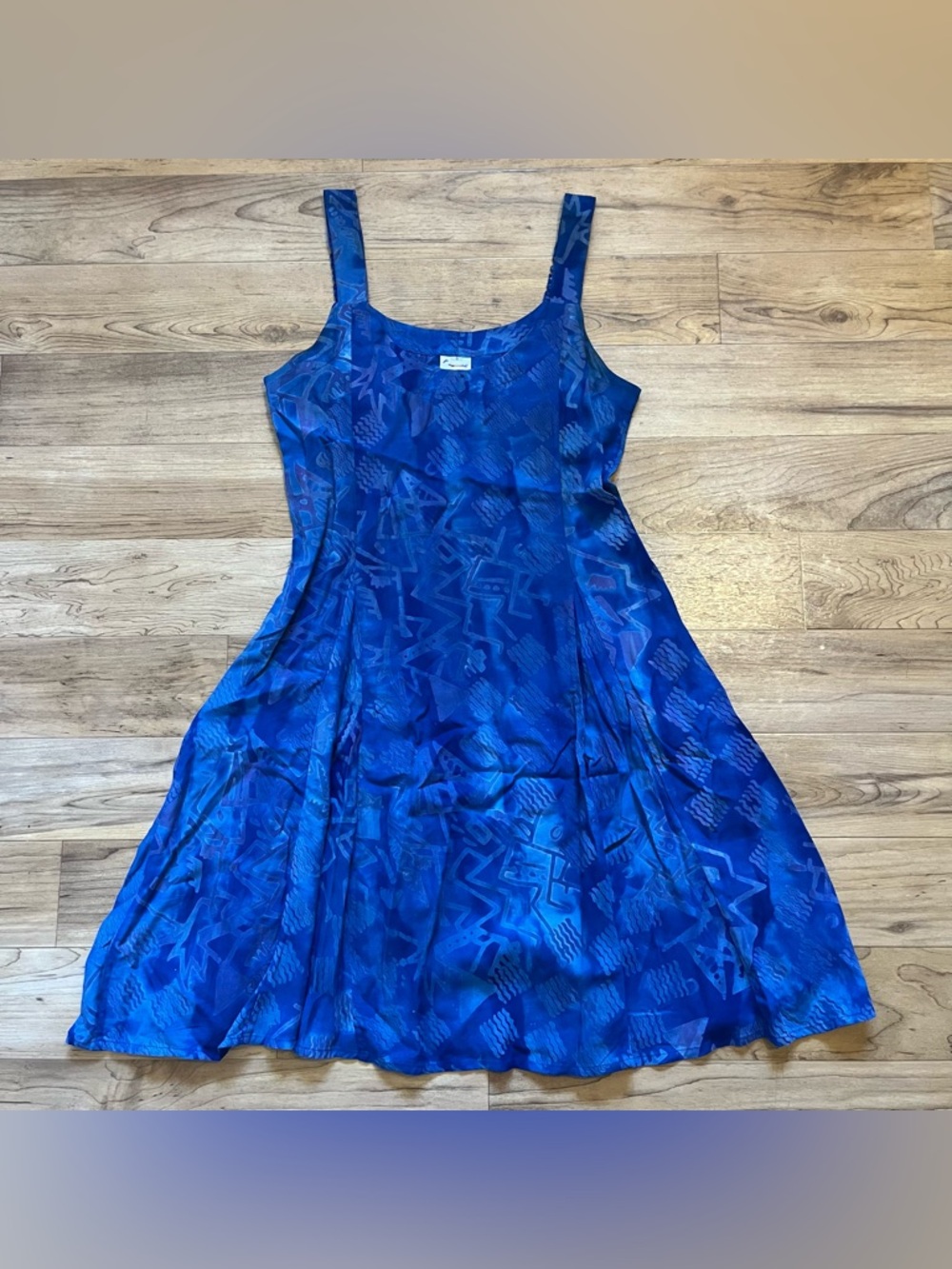 Vintage batik skater dress blue 90s size small Kimberlys Travels sundress summer